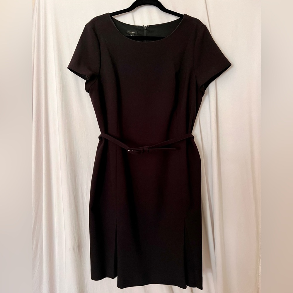 Talbots Black Short-Sleeve Belted Midi Dress